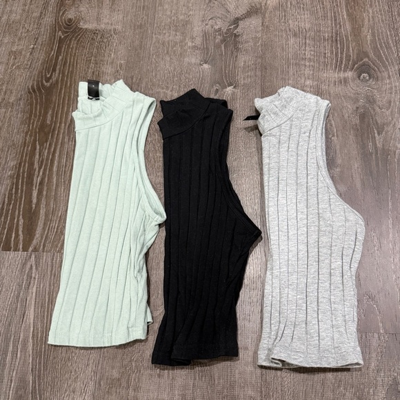 Bundle of 3 SHEIN Ribbed High Neck Cropped Tank Tops - Picture 1 of 16